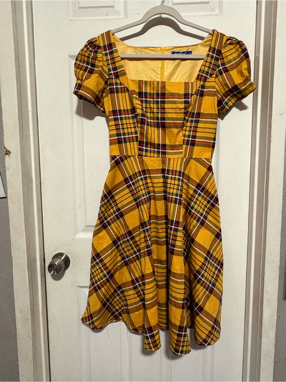 Yellow Plaid Fit-and-Flare Dress - Brand: Unknown